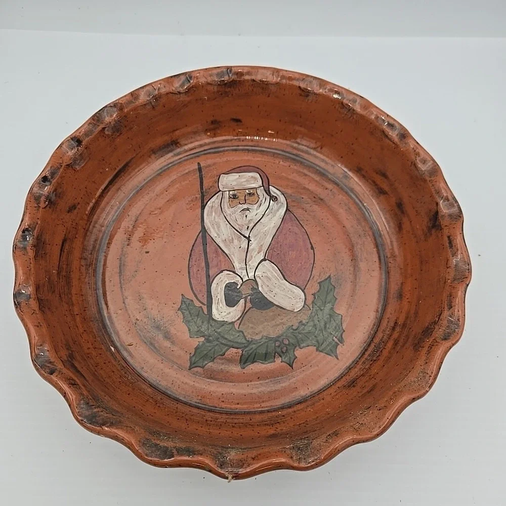 Vintage Old World Santa Serving Plate Bowl 10in Christmas Cookies Art Pottery